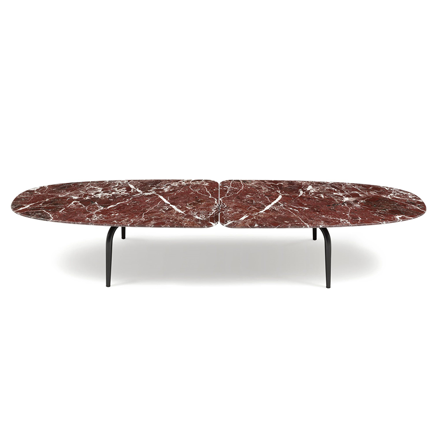 ZANOTTA table basse GRAPHIUM 681 (rouge Lepanto 140x60 cm - Marbre et acier verni noir)