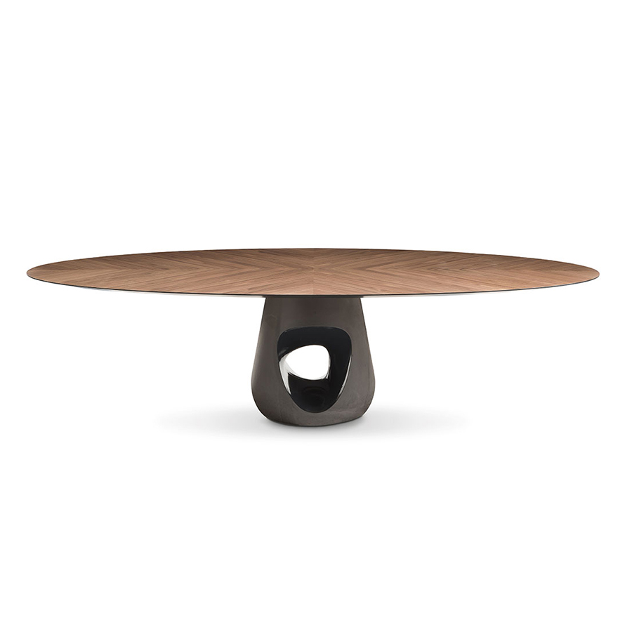 HORM table ovale BARBARA 200 x 120 cm (Noyer foncé - plateau en bois et base en ciment gris foncé)