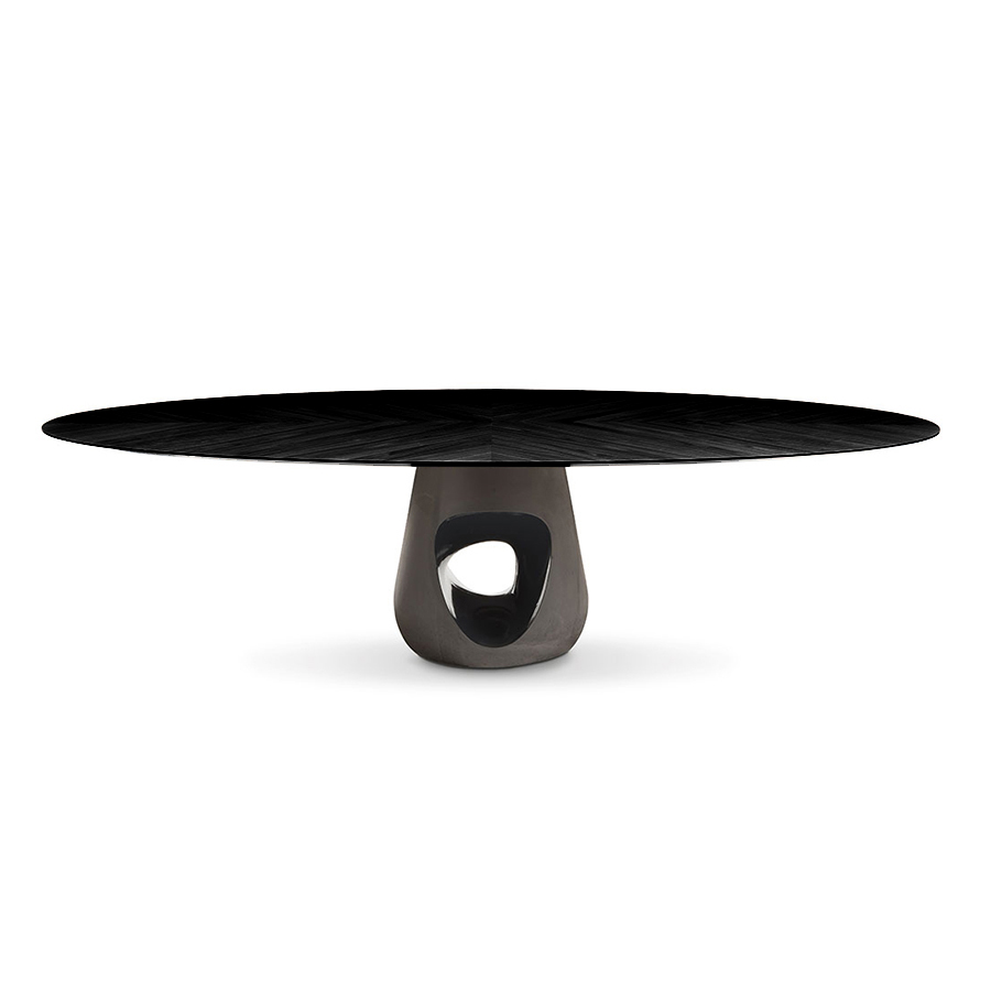 HORM table ovale BARBARA 290 x 130 cm (chêne teinté moka - plateau en bois et base en ciment gris fo