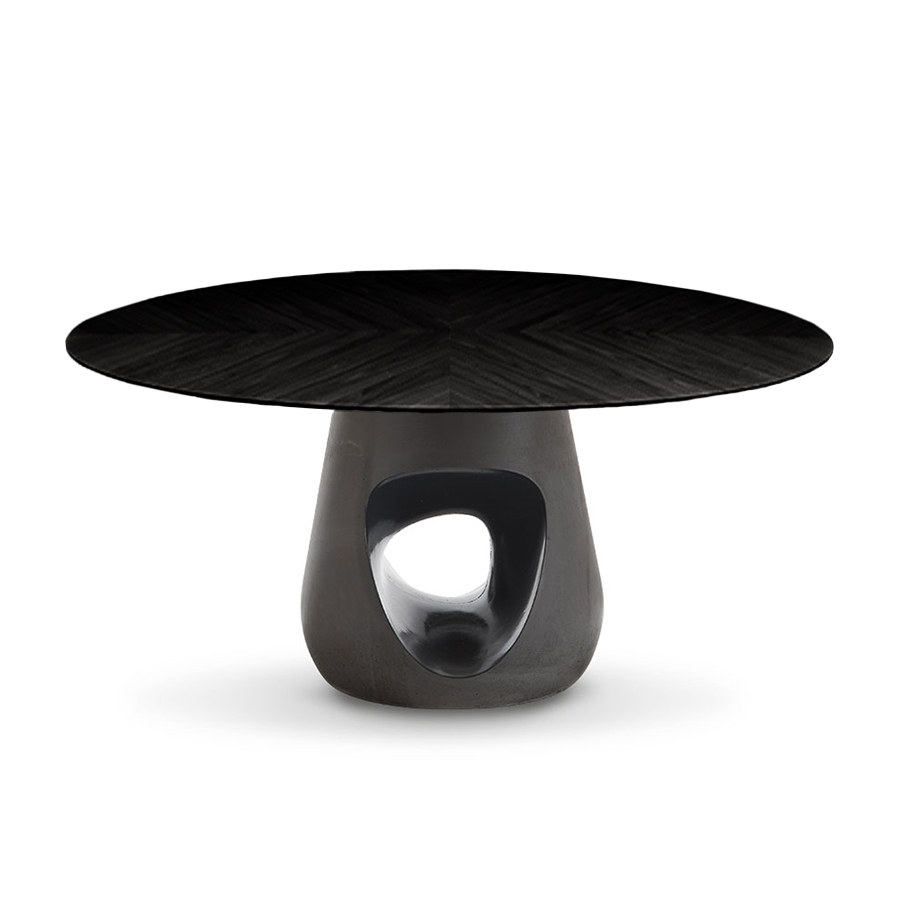 HORM table ronde BARBARA Ø 160 cm (chêne teinté moka - plateau en bois et base en ciment gris foncé)