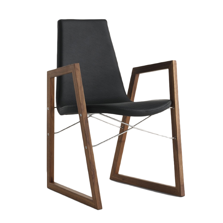 HORM chaise avec accoudoirs RAY ARMCHAIR (EcoCuir - noyer canaletto et acier chromé)