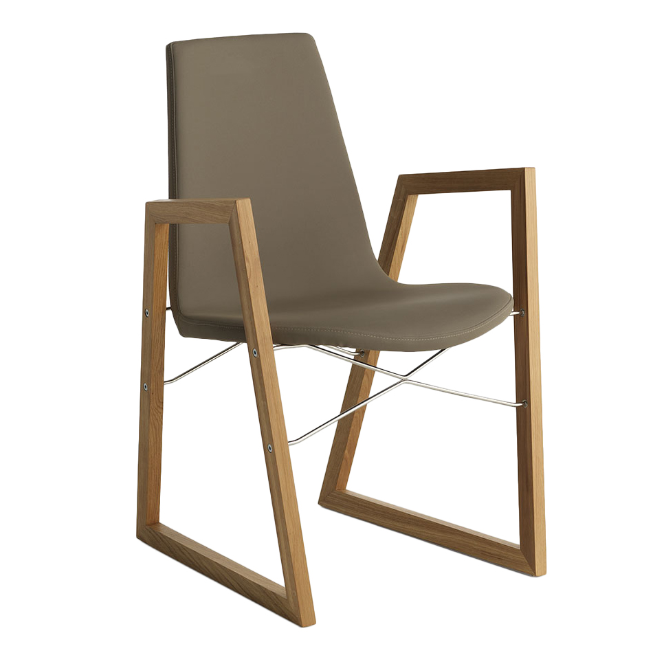 HORM chaise avec accoudoirs RAY ARMCHAIR (EcoCuir - chêne naturel et acier chromé)