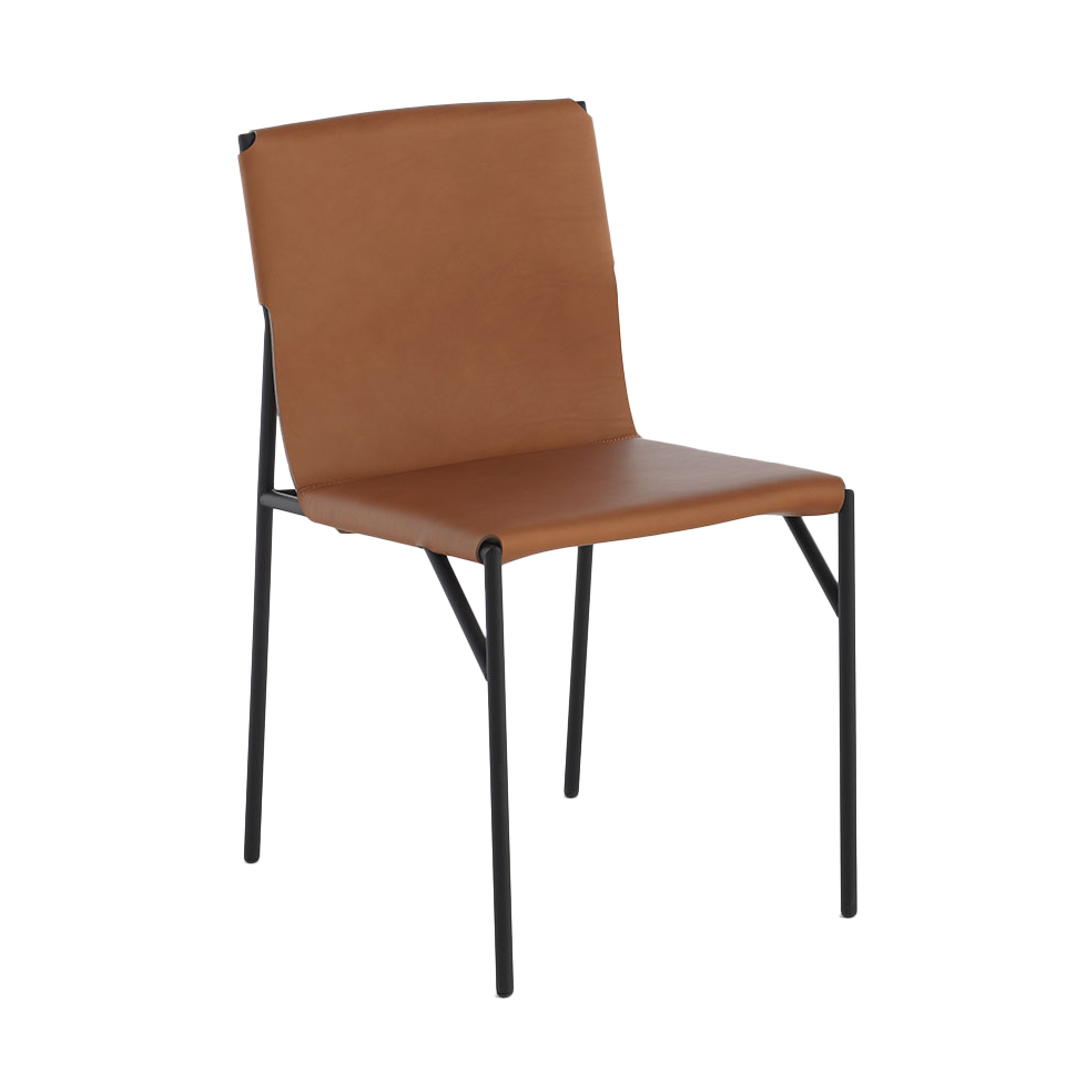 HORM chaise TOUT LE JOUR (Naturel - métal verni noir et cuir cuir pleine fleur)