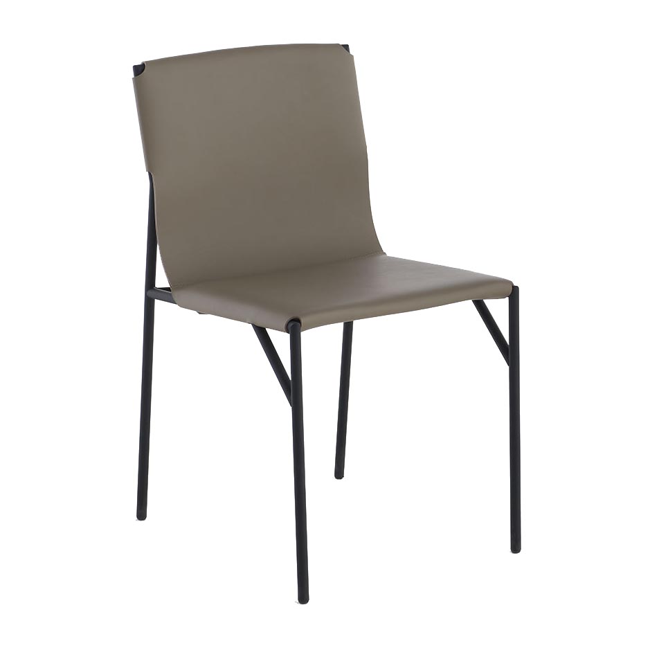 HORM chaise TOUT LE JOUR (gris taupe - métal verni noir et cuir cuir pleine fleur)
