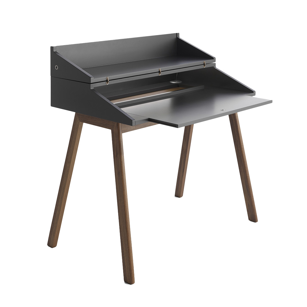 HORM écritoire BUREAU (Graphite - Noyer Canaletto et MDF laqué mat)