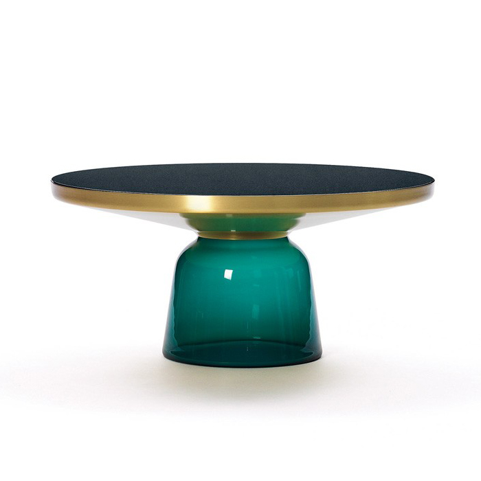CLASSICON table BELL COFFEE TABLE avec la structure en laiton (Vert émeraude - Plateau en cristal no