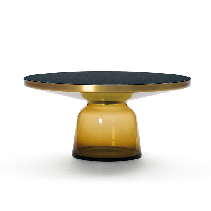 CLASSICON table BELL COFFEE TABLE avec la structure en laiton (Ambre - Plateau en cristal noir et ba