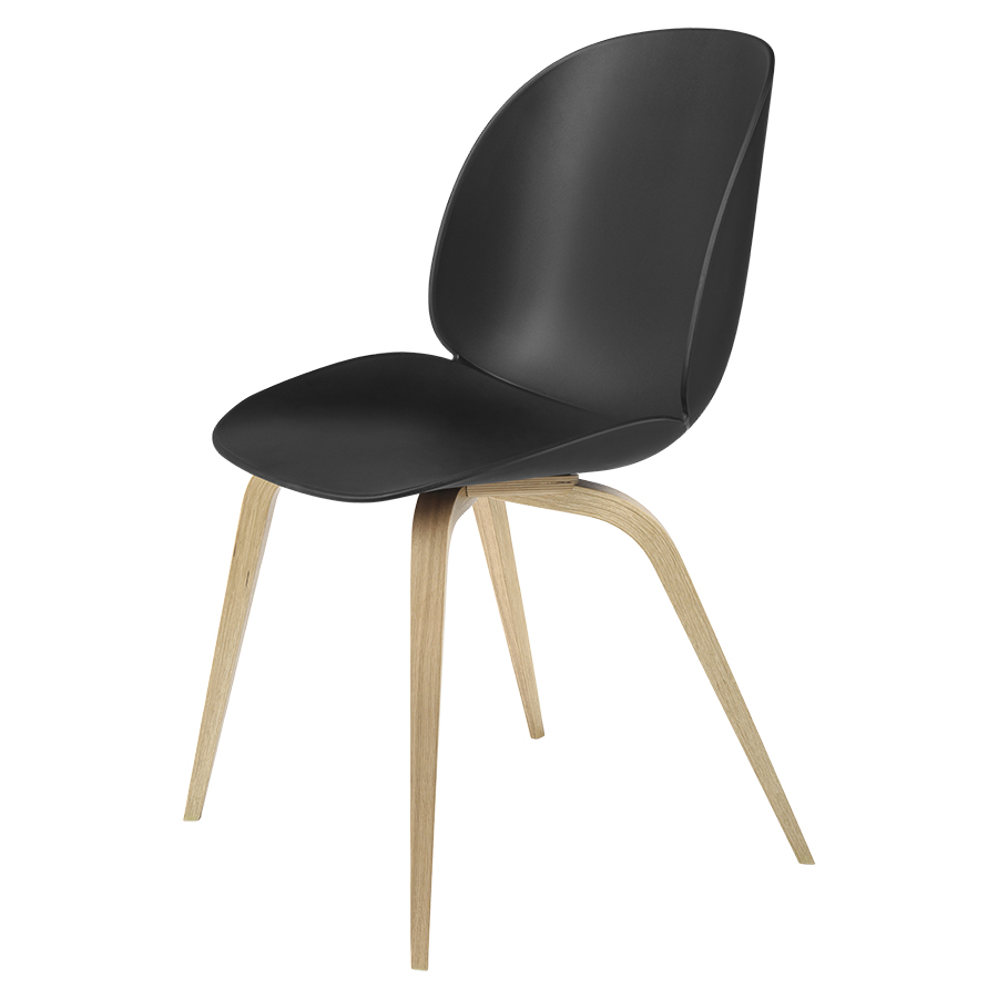 GUBI chaise BEETLE DINING CHAIR base en chêne (Black - Polypropylène et bois)