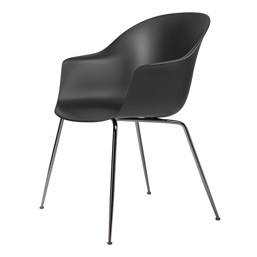 GUBI chaise avec accoudoirs BAT DINING CHAIR avec la base chrome noir (Black - polypropylène et acie