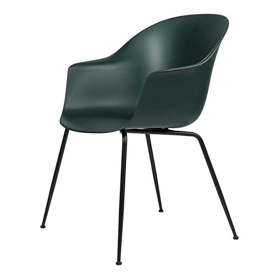 GUBI chaise avec accoudoirs BAT DINING CHAIR avec la base noir (Dark green - polypropylène et acier)