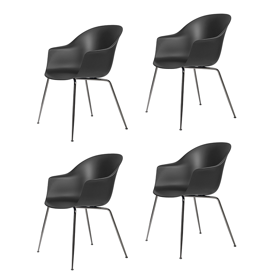 GUBI set de 4 chaises avec accoudoirs BAT DINING CHAIR base chrome noir (Black - polypropylène et ac