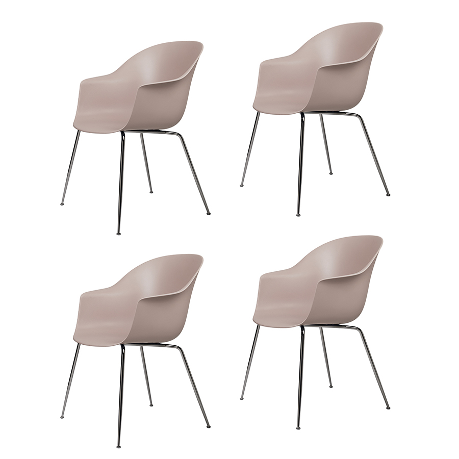 GUBI set de 4 chaises avec accoudoirs BAT DINING CHAIR base chrome noir (Sweet pink - polypropylène 