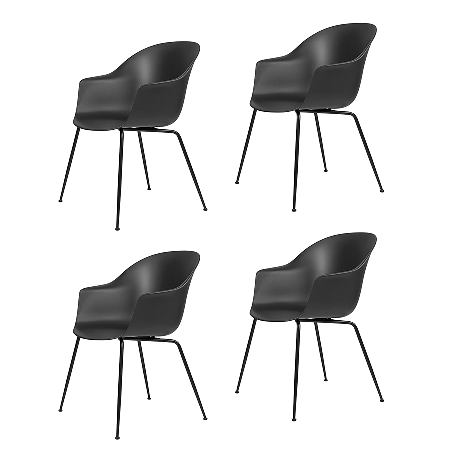 GUBI set de 4 chaises avec accoudoirs BAT DINING CHAIR base noire (Black - polypropylène et acier)