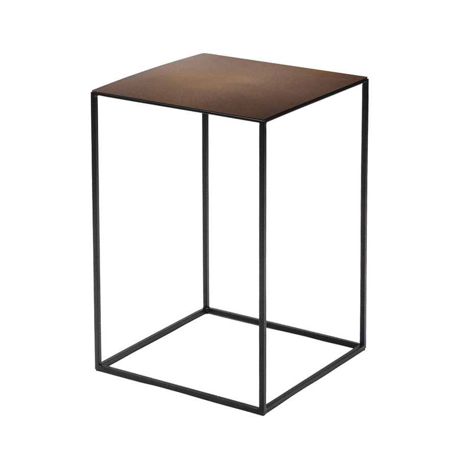 ZEUS table basse carré SLIM IRONY LOW TABLE 31 x 31 cm (H 46 cm plateau rouille gaufré - métal verni