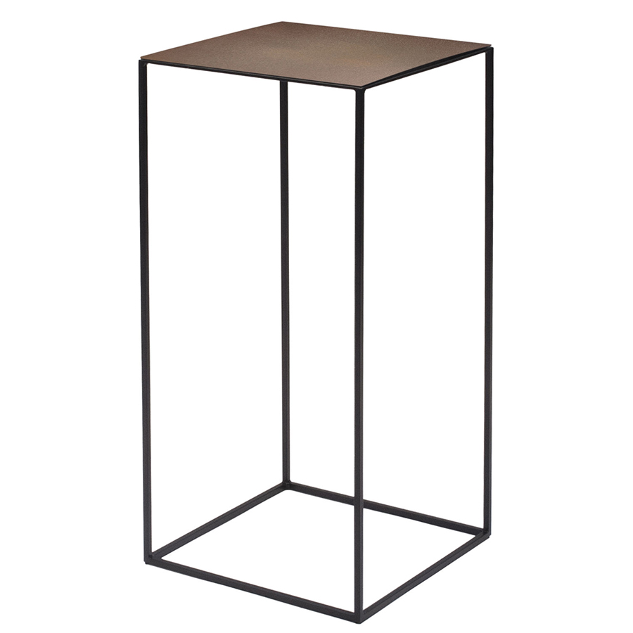 ZEUS table basse carré SLIM IRONY LOW TABLE 31 x 31 cm (H 64 cm plateau rouille gaufré - métal verni