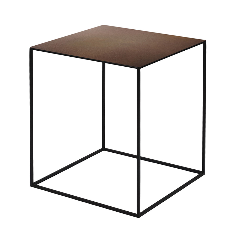 ZEUS table basse carré SLIM IRONY LOW TABLE 41 x 41 cm (H 46 cm plateau rouille gaufré - métal verni