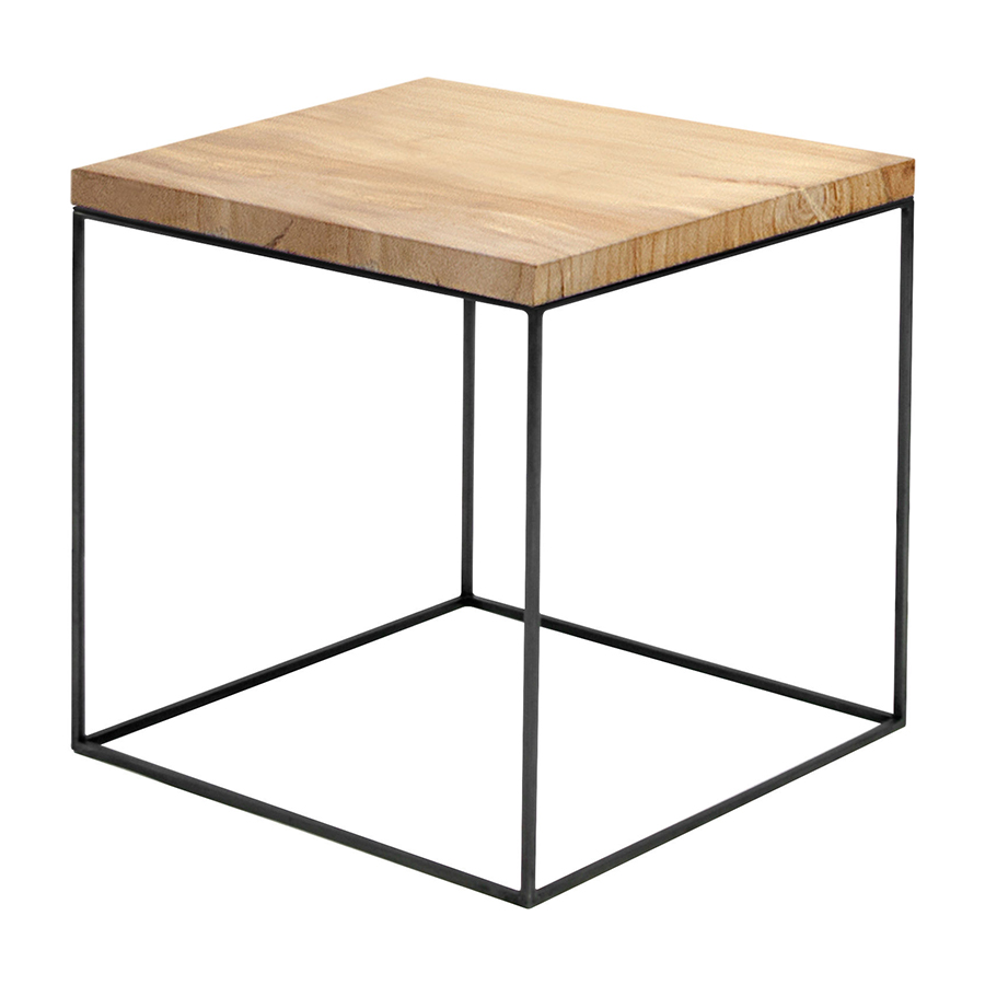 ZEUS table basse carré SLIM IRONY LOW TABLE 41 x 41 cm (H 46 cm plateau bois massif affiné - métal v