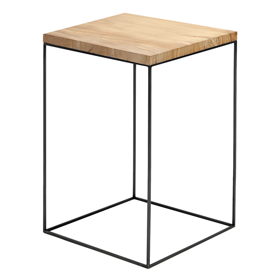 ZEUS table basse carré SLIM IRONY LOW TABLE 41 x 41 cm (H 64 cm plateau bois massif affiné - métal v