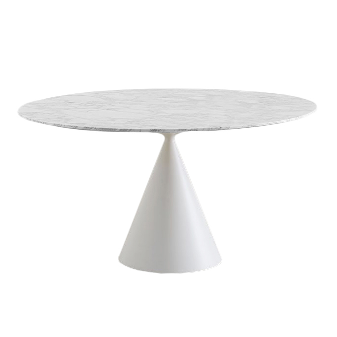 DESALTO table ronde CLAY e marbre (Ø 140 cm / Blanc de Carrara - Base en polyuréthane blanc laqué ma