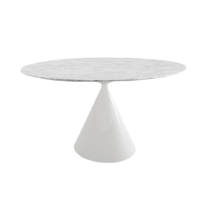 DESALTO table ronde CLAY e marbre (Ø 120 cm / Blanc de Carrara - Base en polyuréthane blanc laqué ma
