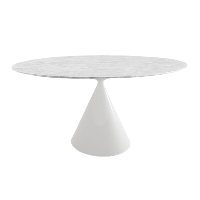 DESALTO table ronde CLAY e marbre (Ø 140 cm / Blanc de Carrara - Base en polyuréthane blanc laqué ma