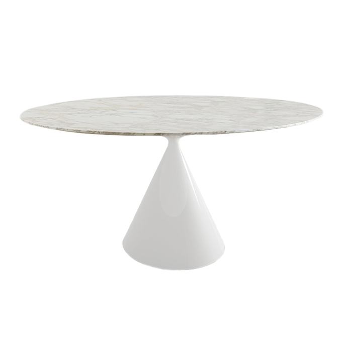 DESALTO table ronde CLAY e marbre (Ø 140 cm / Calacatta or - Base en polyuréthane blanc laqué mat po