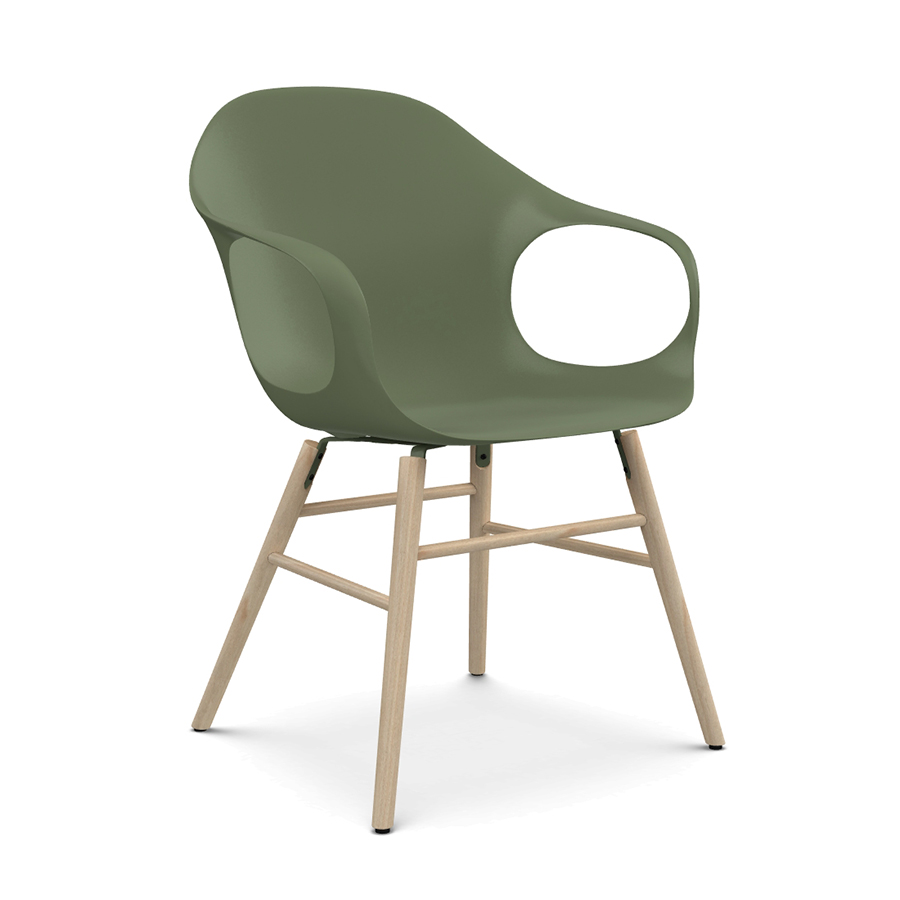 KRISTALIA fauteuil sur piètement bois ELEPHANT (Vert olive - bois de Hêtre et polyuréthane)