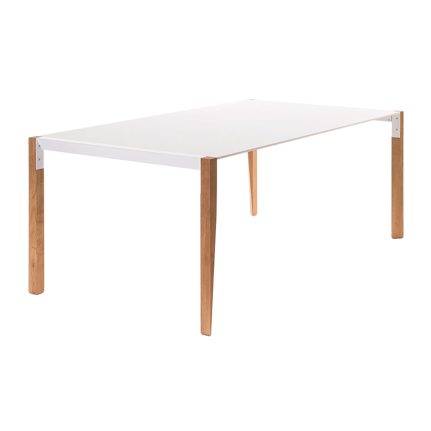 HORM table rectangulaire TANGO avec plateau en Fenix blanc (210 x 90 cm chêne naturel - Bois massift