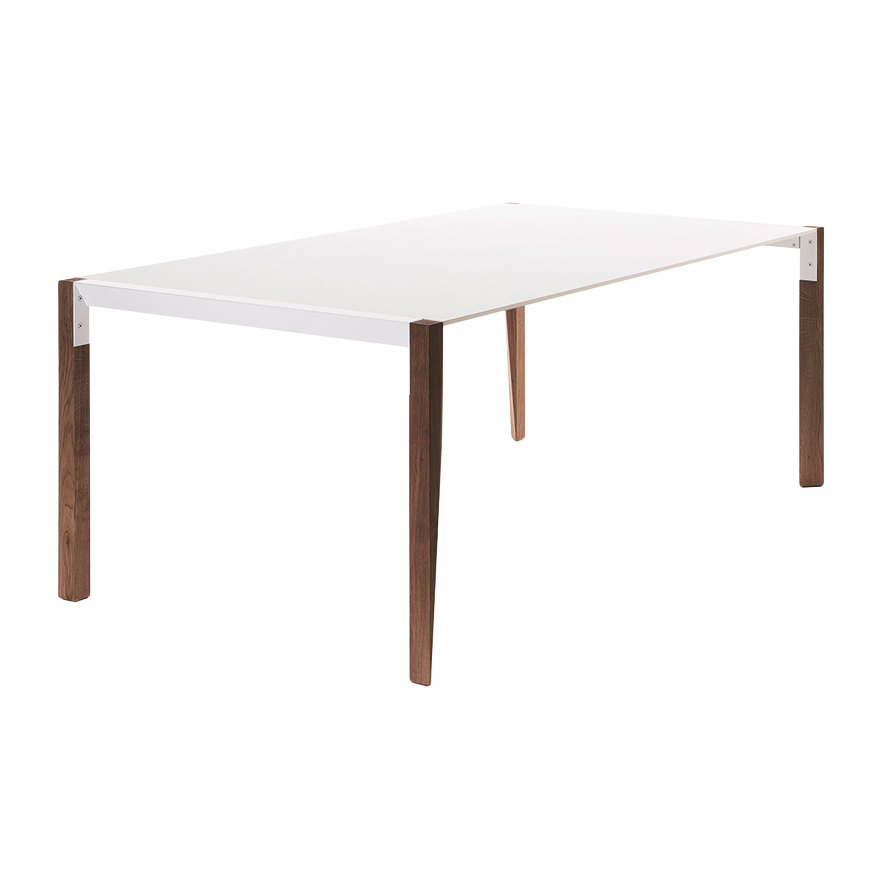 HORM table rectangulaire TANGO avec plateau en Fenix blanc (210 x 100 cm noyer canaletto - Bois mass