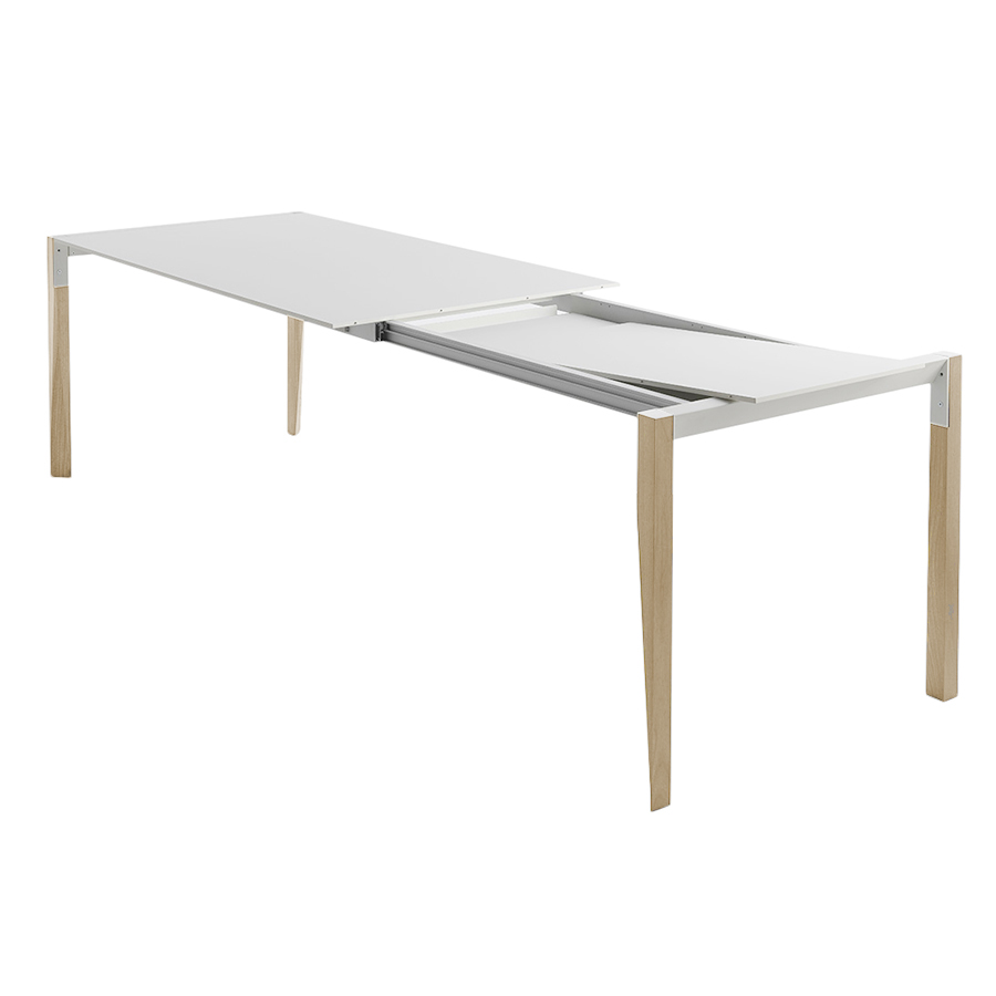 HORM table extensible à rallonge rectangulaire TANGO avec plateau en Fenix blanc (125 x 100 cm chêne