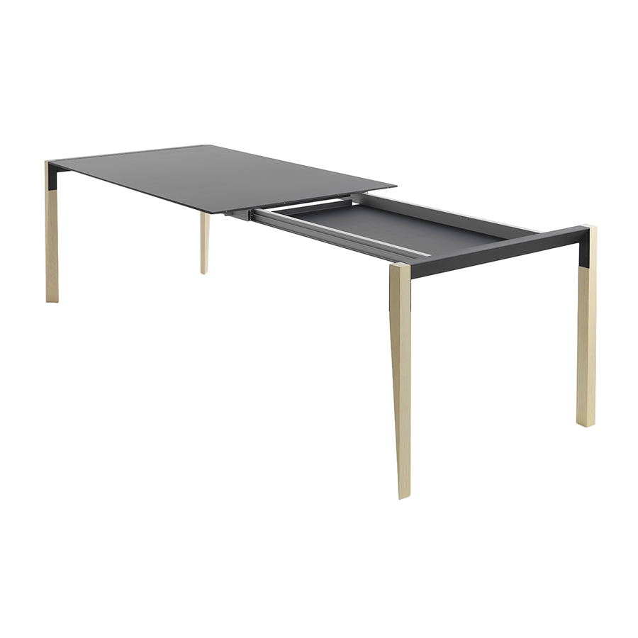 HORM table extensible à rallonge rectangulaire TANGO avec plateau en Fenix noir (125 x 80 cm chêne n