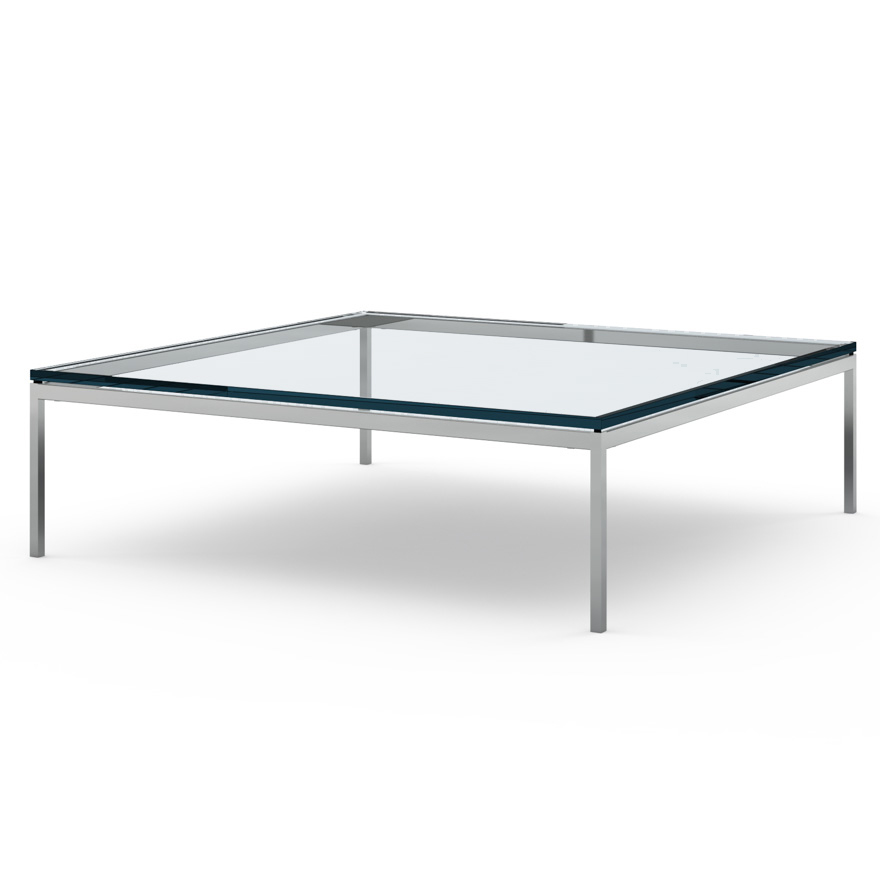 KNOLL table basse FLORENCE KNOLL 120 x 120 x H 35 cm (Verre transparent - Acier chromé poli)