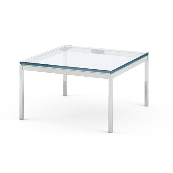 KNOLL table basse FLORENCE KNOLL 60 x 60 x H 35 cm (Verre transparent - Acier chromé poli)