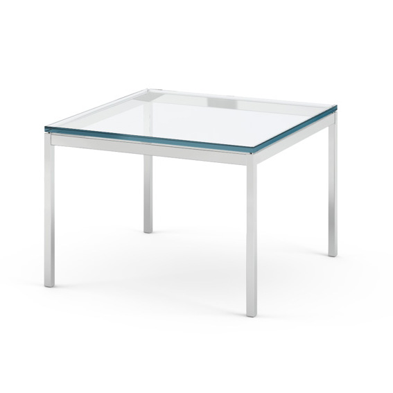 KNOLL table basse FLORENCE KNOLL 60 x 60 x H 43 cm (Verre transparent - Acier chromé poli)