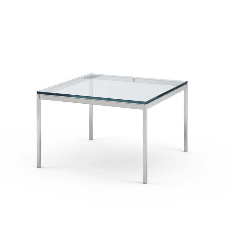 KNOLL table basse FLORENCE KNOLL 75 x 75 x H 48 cm (Verre transparent - Acier chromé poli)