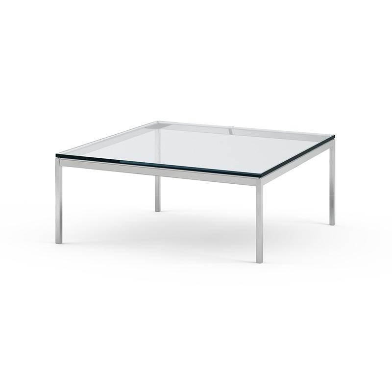 KNOLL table basse FLORENCE KNOLL 90 x 90 x H 35 cm (Verre transparent - Acier chromé poli)