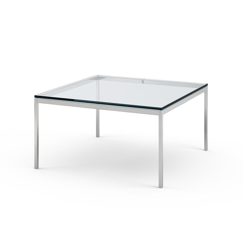 KNOLL table basse FLORENCE KNOLL 90 x 90 x H 48 cm (Verre transparent - Acier chromé poli)
