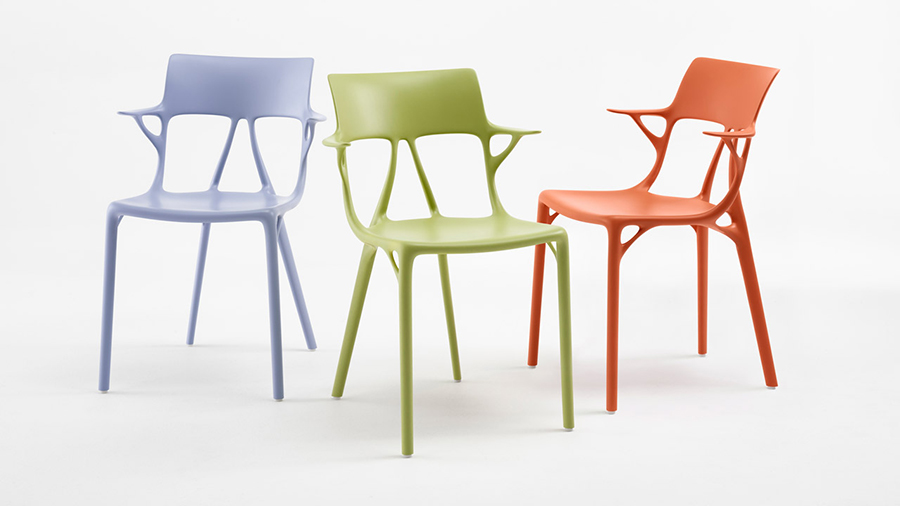 KARTELL chaise avec accoudoirs AI - THE FIRST CHAIR CREATED BY A.I. BLANC