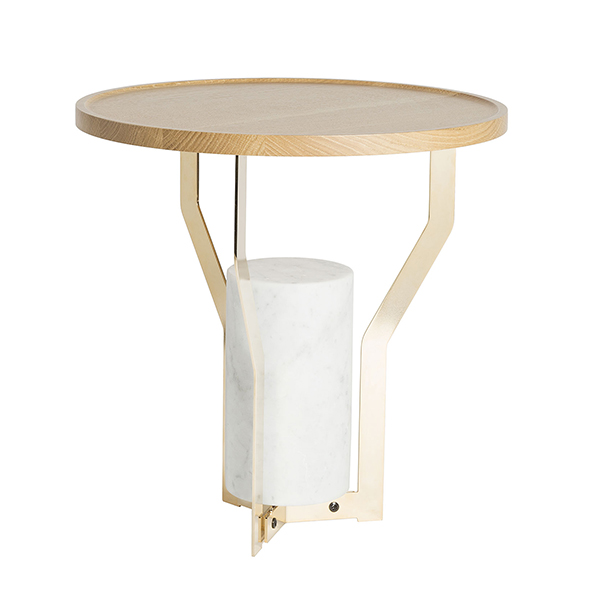 COVO table basse MELANGES (Ø 47 x H 49 cm - Bois, marbre et métal)