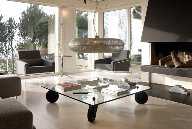 FONTANA ARTE coffee table with wheels TAVOLO CON RUOTE (120 x 120 cm -  Glass) 