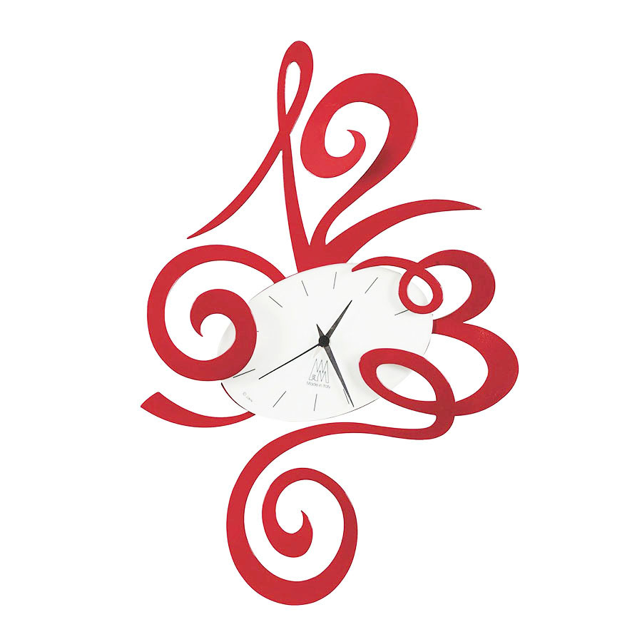 ARTI E MESTIERI horloge murale ROBIN (Rouge - Métal et verre)