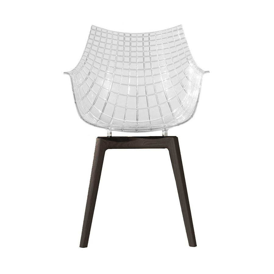 DRIADE fauteuil avec la base en bois MERIDIANA (Transparent - Polycarbonate/Frêne charbon)
