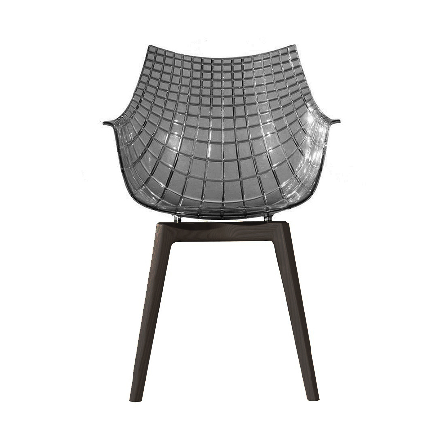 DRIADE fauteuil avec la base en bois MERIDIANA (Fumé - Polycarbonate/Frêne charbon)