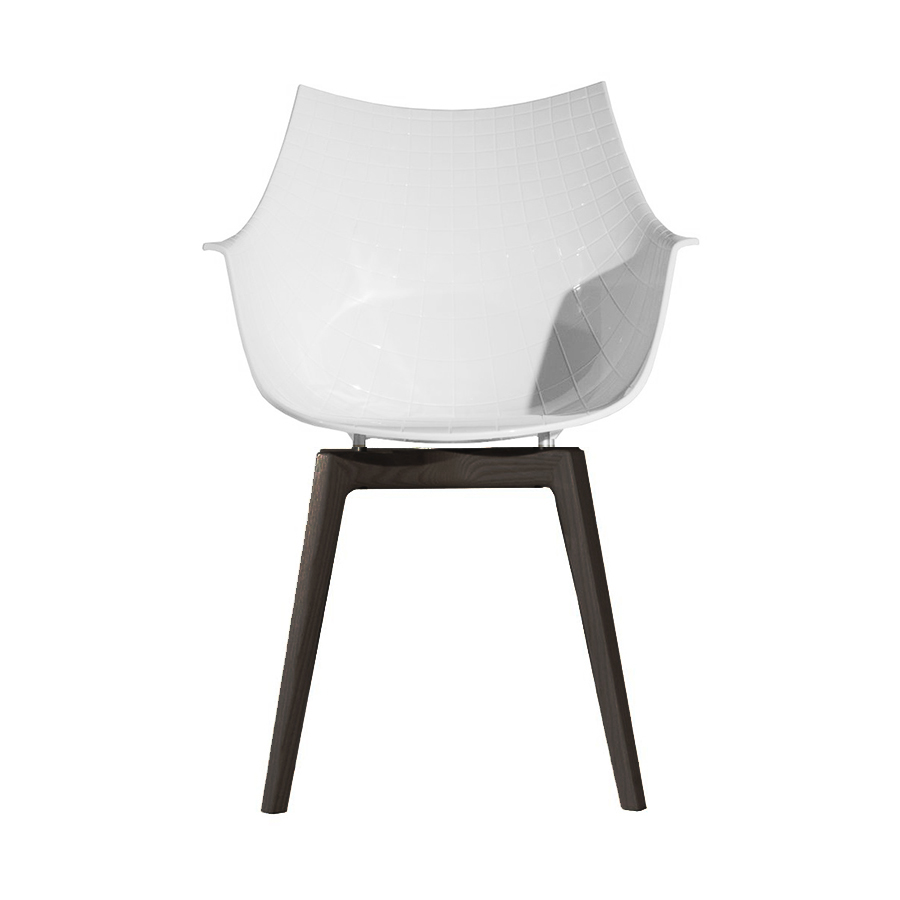 DRIADE fauteuil avec la base en bois MERIDIANA (Blanc - Polycarbonate/Frêne charbon)