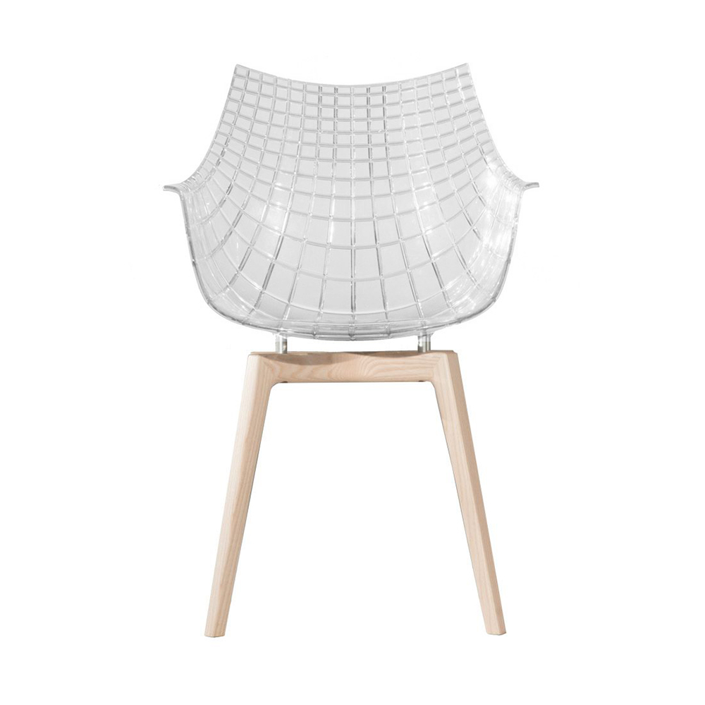 DRIADE fauteuil avec la base en bois MERIDIANA (Transparent - Polycarbonate/Frêne naturel)