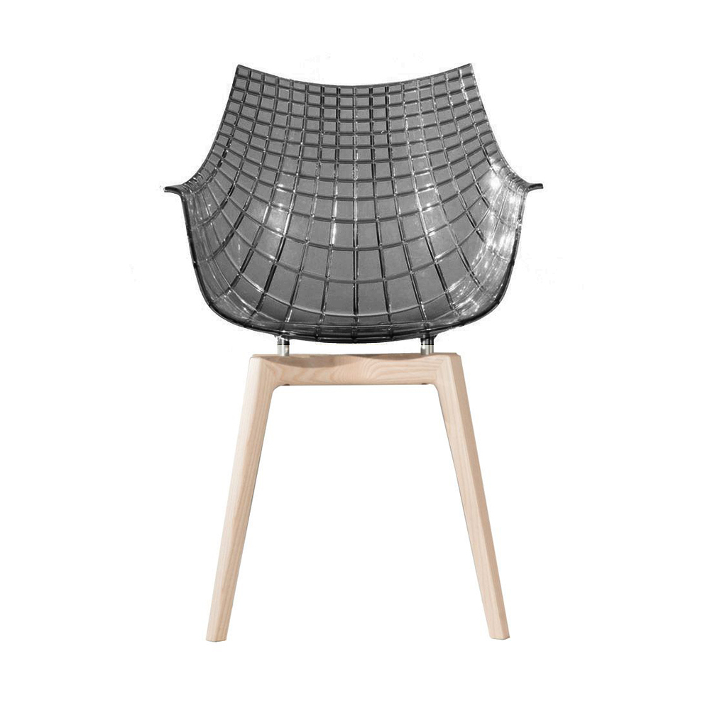 DRIADE fauteuil avec la base en bois MERIDIANA (Fumé - Polycarbonate/Frêne naturel)