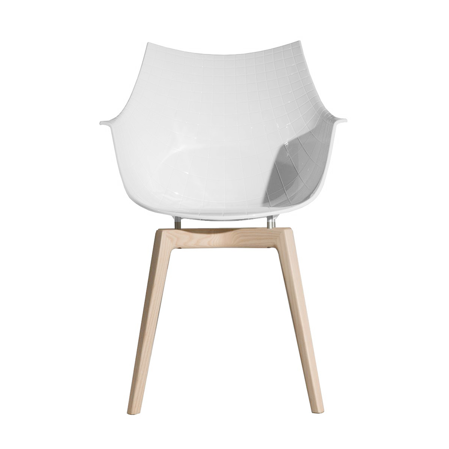 DRIADE fauteuil avec la base en bois MERIDIANA (Blanc - Polycarbonate/Frêne naturel)