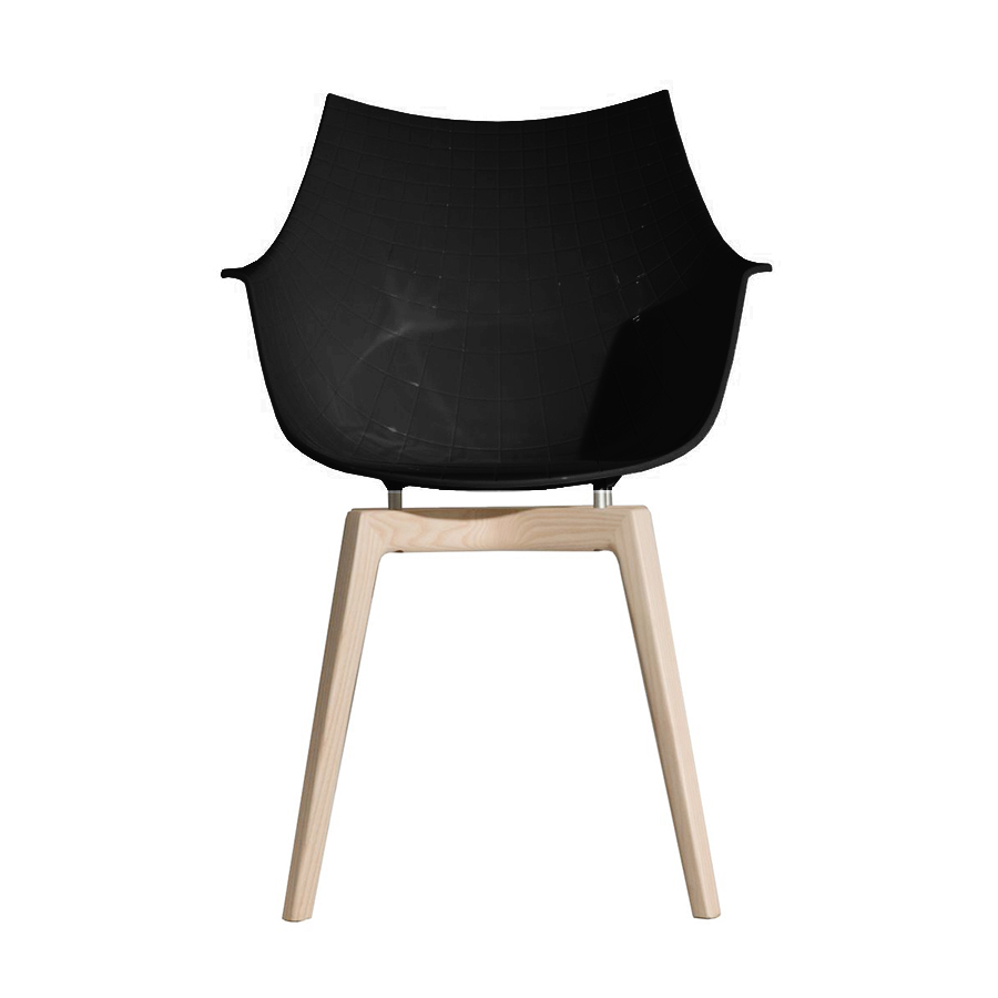 DRIADE fauteuil avec la base en bois MERIDIANA (Noir - Polycarbonate/Frêne naturel)
