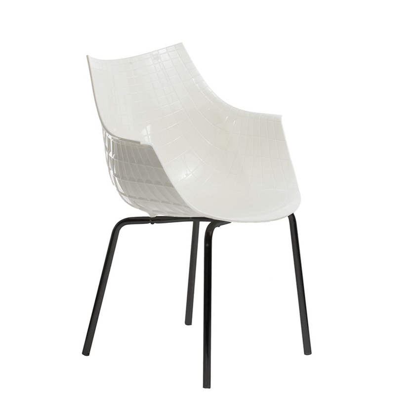 DRIADE fauteuil avec la base noir MERIDIANA (Blanc - Polycarbonate/Acier laqué noir)