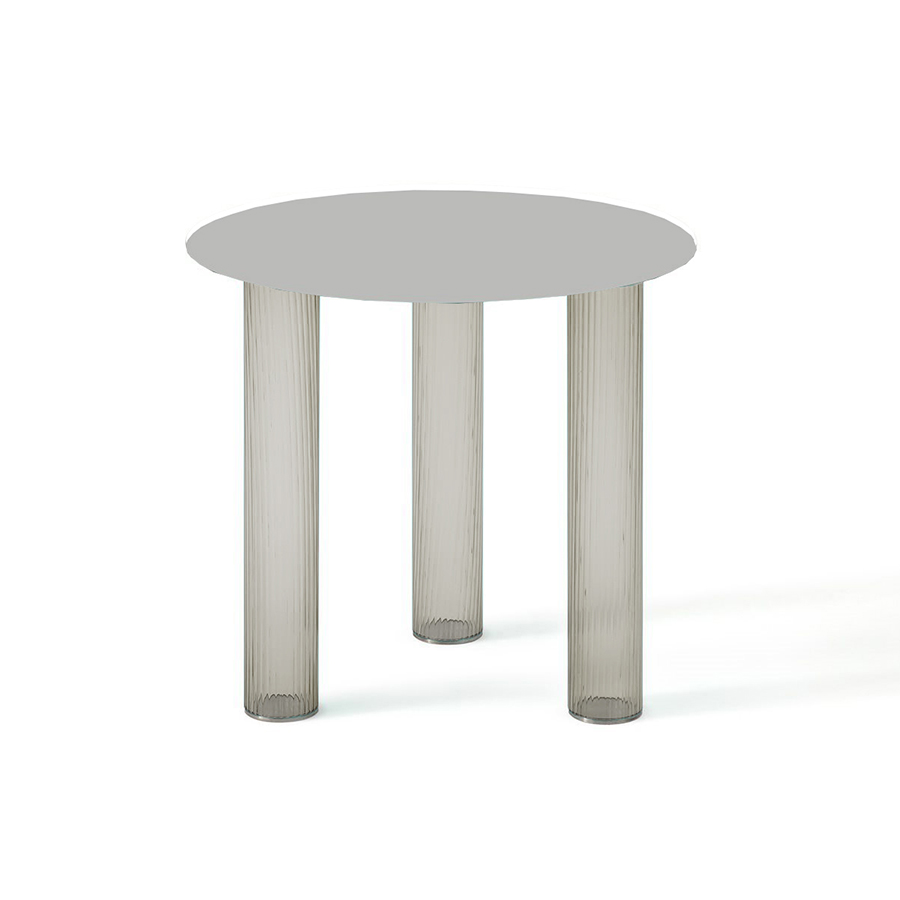 ZANOTTA table basse ronde ECHINO Ø 48 x H 44 cm (Fumé - Verre soufflé et plan nickel satiné)